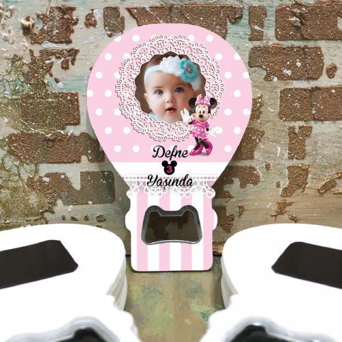 Balon Açacaklı Magnet 254 - Fotoğraflı Minnie Mouse Hediyelik Magnet - Yaren Davetiye
