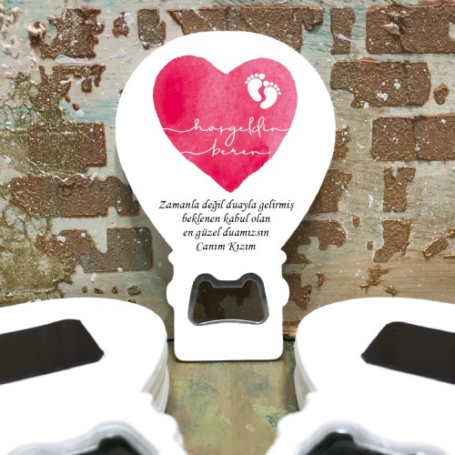 Balon Açacaklı Magnet 330 - Kız Bebek Ayak İzi Tasarım - Yaren Davetiye