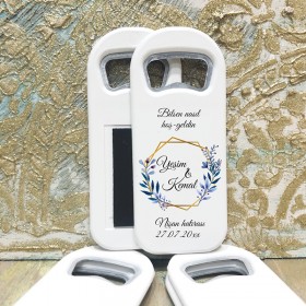 Dikdörtgen Açacaklı Magnet 01000 - Mavi Çiçekli Nişan,  Söz, Nikah Hediyelik Magnet