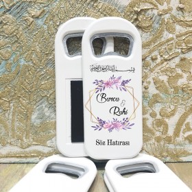 Dikdörtgen Açacaklı Magnet 01002 - Mor Çiçekli Nişan, Söz, Nikah Hediyelik Magnet