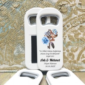 Dikdörtgen Açacaklı Magnet 01011 - Mavi Çiçekli Nişan, Söz, Nikah Hediyelik Magnet