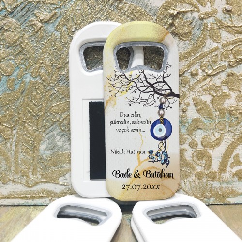 Dikdörtgen Açacaklı Magnet 01060 - Nazar Boncuklu, Söz, Nişan, Nikah Hediyelik Magnet - Yaren Davetiye