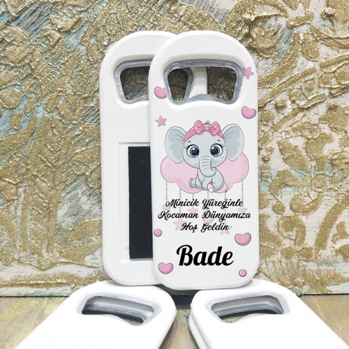 Dikdörtgen Açacaklı Magnet 1127 - Pembe Sevimli Fil Hediyelik Magnet - Yaren Davetiye