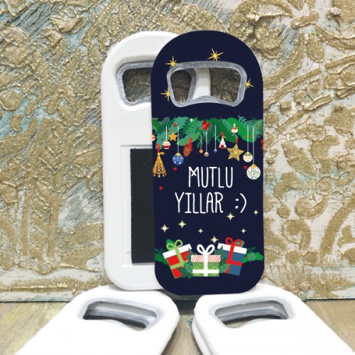 Dikdörtgen Açacaklı Magnet 01153 - Mutlu Yıllar - Yılbaşı - Yeni Yıl Tasarım Hediyelik Magnet - Yaren Davetiye