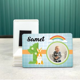 Dikdörtgen 505-1 Yaş Magnet - Fotoğraflı Gökkuşağı Tasarımlı Doğum Günü Yaş Magneti