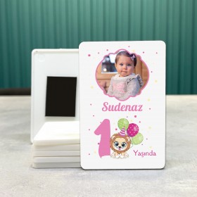 Dikdörtgen 515-1 Yaş Magnet Fotoğraflı Aslan Tasarımlı Doğum Günü Yaş Magneti
