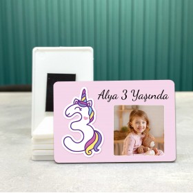 Dikdörtgen 520-3 Yaş Magnet Fotoğraflı Unicorn Tasarımlı Doğum Günü Yaş Magneti