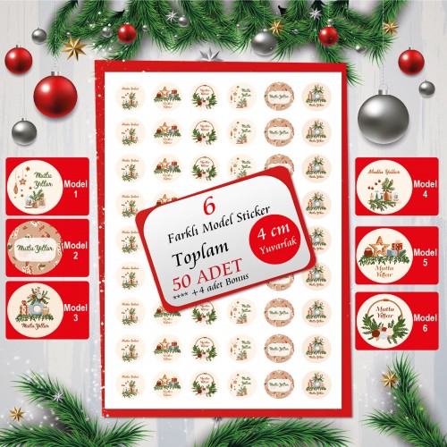 Yeni Yıl Sticker Yılbaşı Etiket - Yaren Davetiye