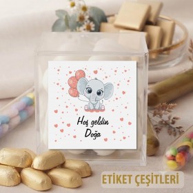 Kare Etiket 065 - Fil Tasarım Kız Bebek Etiketi