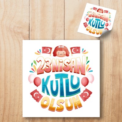 Kare Etiket 125 -23 Nisan Çocuk Bayramı Tasarım Sticker
