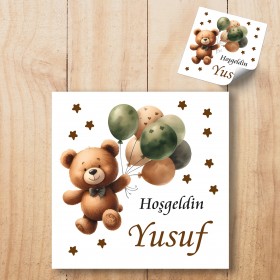 Kare Etiket 179 - Sevimli Ayıcık Tasarım Sticker