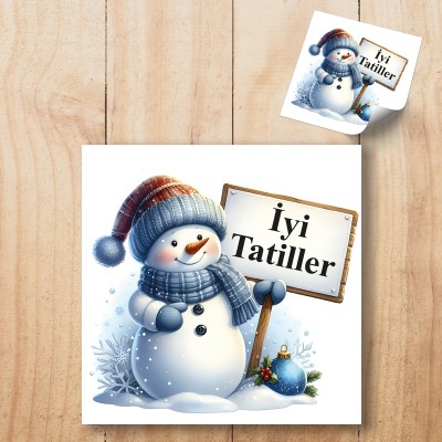 Kare Etiket 186 - Kardan Adam Temalı Mezuniyet Hatırası Sticker