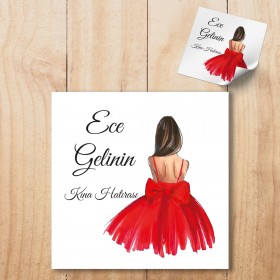 Kare Etiket 193 - Kırmızı Elbiseli Kına Tasarım Etiket