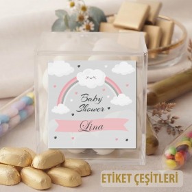 Kare Etiket 004 - Kız Bebek Gökkuşağu Tasarım Sticker