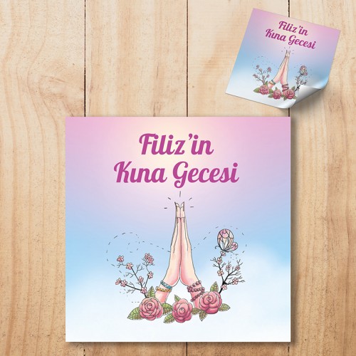 Kare Etiket 024 - Kına Gecesi Tasarım Etiket - Yaren Davetiye