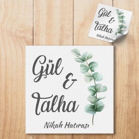 Kare Etiket 032 - Yeşil Yapraklı Tasarım Etiket