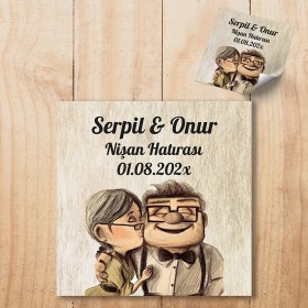 Kare Etiket 038 - Up- Yukarı Bak Tasarım Nişan Etiketi