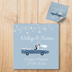 Kare Etiket 040 - Gelin Arabası Tasarım Düğün Hatırası Sticker