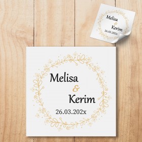 Kare Etiket 051  Yaprak Tasarım Nişan, Nikah Hatırası Sticker