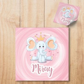 Kare Etiket 059 - Sevimli Fil Tasarım Pembe Etiket