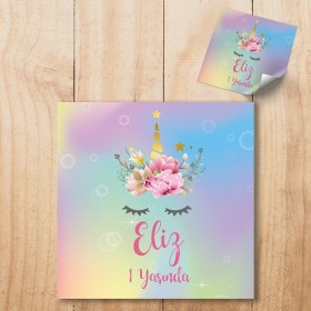 Kare Etiket 061 - Unicorn Temalı Etiket