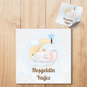 Kare Etiket 073 - Fil Temalı Etiket