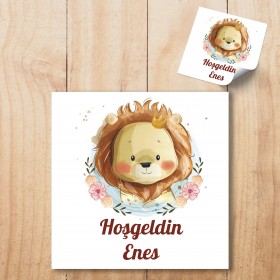 Kare Etiket 096  - Aslan Temalı Etiket
