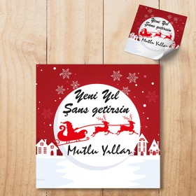 Kare Etiket 128 - Mutlu Yıllar - Yılbaşı - Yeni Yıl Tasarım Sticker