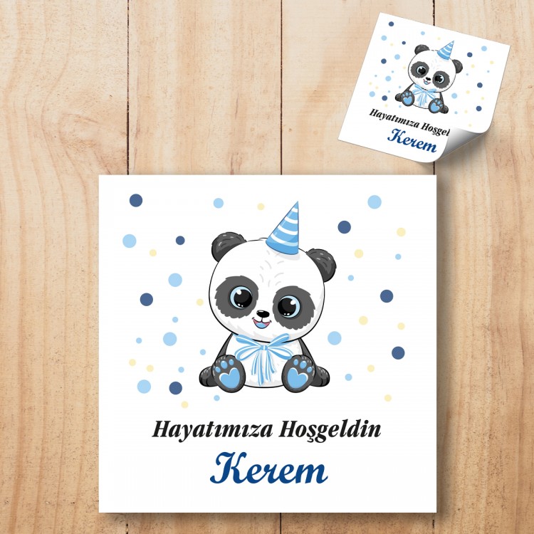 Kare Etiket 151 - Sevimli Panda Erkek Bebek Etiketi