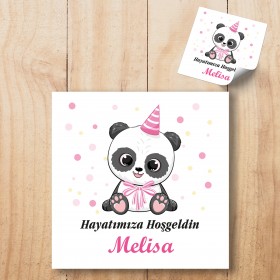 Kare Etiket 152 - Sevimli Panda Kız Bebek Etiketi