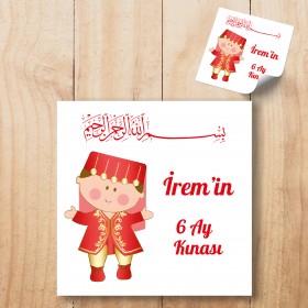Kare Etiket 156 - 6 Ay Kınası Kız Bebek Tasarım Sticker