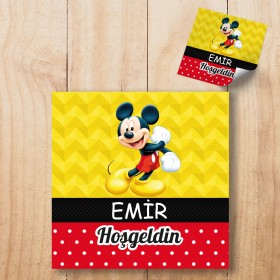 Kare Etiket 166 - Mickey Mouse Kırmızı Tasarım Sticker 