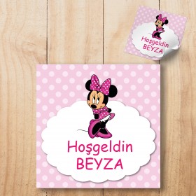 Kare Etiket 167 - Minie Mouse Pembe Tasarım Sticker