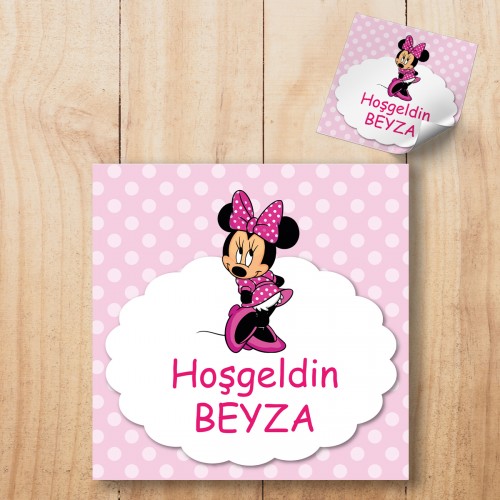 Minnie Mouse Tasarım Etiket - Yaren Davetiye