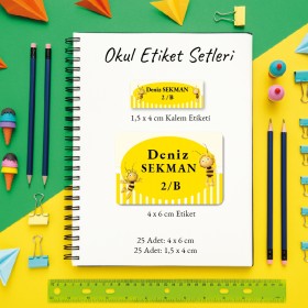 Okul Etiketi + Kalem Etiketi Set 004 - Arı Maya Tasarım