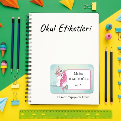 Unicorn Temalı Okul Etiketi