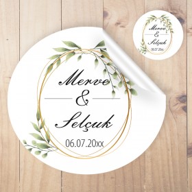 Yuvarlak Etiket 007 - Yeşil Yapraklı Tasarım