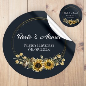 Yuvarlak Etiket 046 - Ayçiçeği Tasarım Etiket