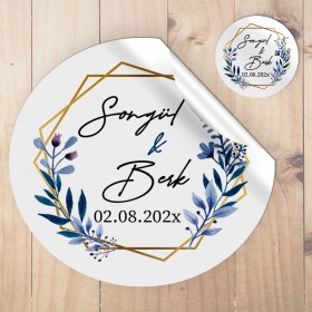 Yuvarlak Etiket 050 - Mavi Çiçek Tasarım