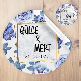 Yuvarlak Etiket 052 - Mavi Çiçekli