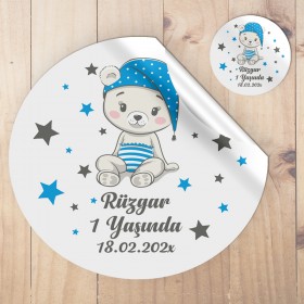 Yuvarlak Etiket 067 - Erkek Bebek Hediye Etiket