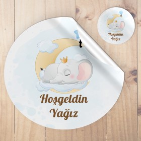 Yuvarlak Etiket 073 - Sevimli Fil Tasarım