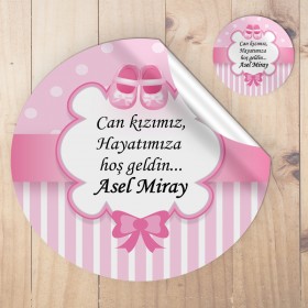 Yuvarlak Etiket 087 - Yenidoğan Kız Bebek Temalı