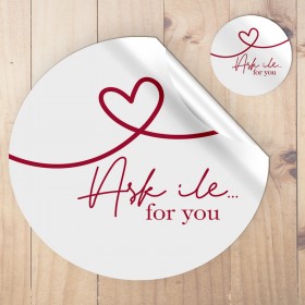 Yuvarlak Etiket 089 - Love Temalı Kalpli Tasarm Etiket