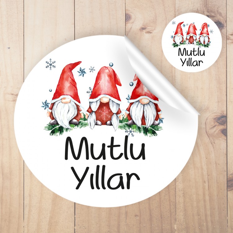 Yuvarlak Etiket 132 - Mutlu Yıllar - Yılbaşı - Yeni Yıl Tasarım Sticker