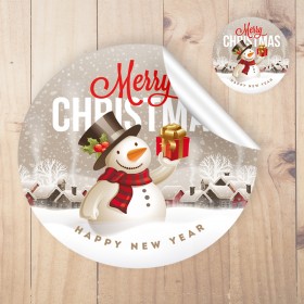 Yuvarlak Etiket 137 - Kardan Adam - Mutlu Yıllar - Yılbaşı - Yeni Yıl Tasarım Sticker