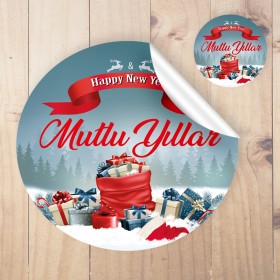 Yuvarlak Etiket 141 - Mutlu Yıllar - Yılbaşı - Yeni Yıl Tasarım Sticker