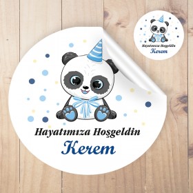 Yuvarlak Etiket 151 - Sevimli Panda Mavi
