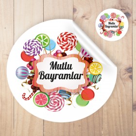 Yuvarlak Etiket 160 - Mutlu Bayram Etiketi
