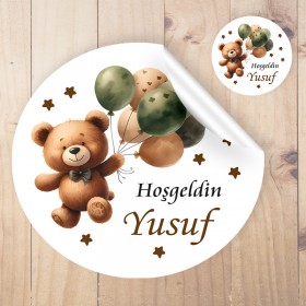 Yuvarlak Etiket 179 - Sevimli Ayıcık Tasarım Sticker